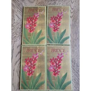 Caspari Bridge Tally Score Card Pads Red Orchid Flowers Lot Of 4 New NOS Vintage